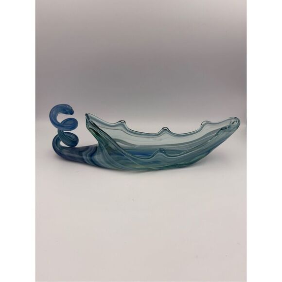 Vintage Handblown Art Glass Water Swirled Blue Green Long 14'' Murano Style - Picture 9 of 9